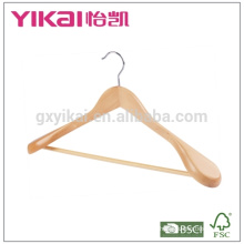 Eucalyptus wood coat hanger with round bar and wide shoulders